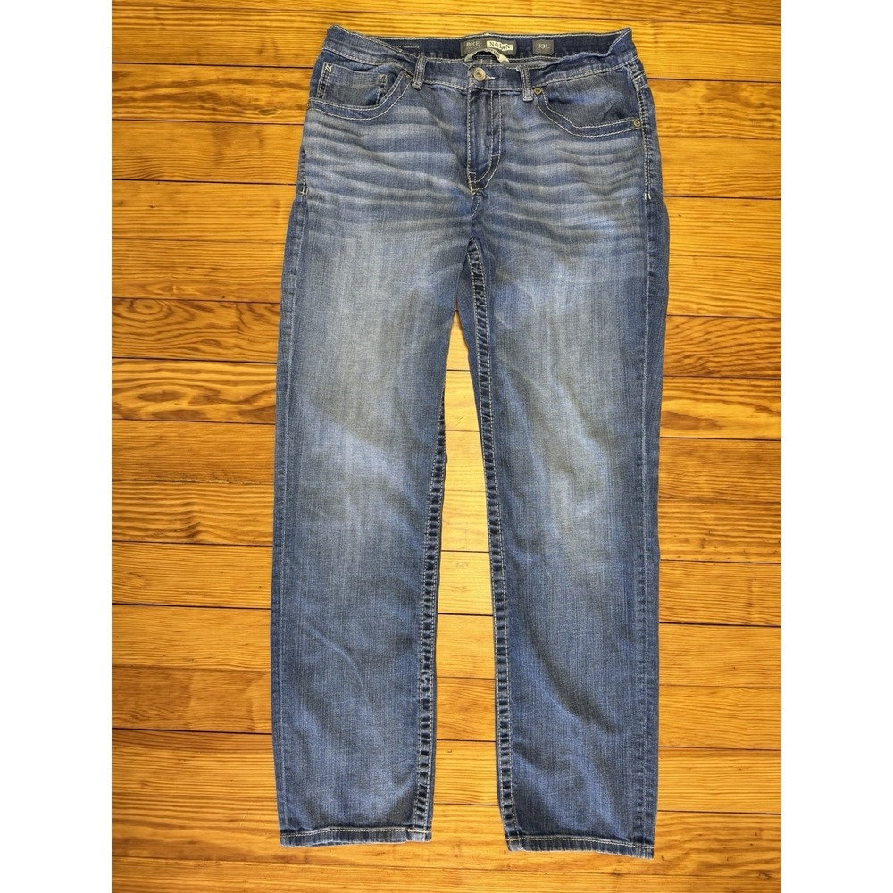 BKE Nolan Straight Leg Men's Jeans Medium Wash 33L Cowboy Embroidered Pockets
